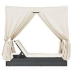 Doppel-Sonnenliege mit Dach und Vorhängen Schwarz Poly-Rattan – Bild 5