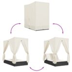 Doppel-Sonnenliege mit Dach und Vorhängen Schwarz Poly-Rattan – Bild 7