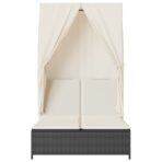 Doppel-Sonnenliege mit Dach und Vorhängen Schwarz Poly-Rattan – Bild 4