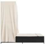 Doppel-Sonnenliege mit Dach und Vorhängen Schwarz Poly-Rattan – Bild 5