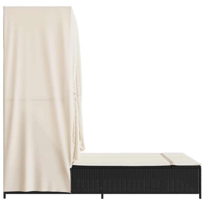 Doppel-Sonnenliege mit Dach und Vorhängen Schwarz Poly-Rattan – Bild 5