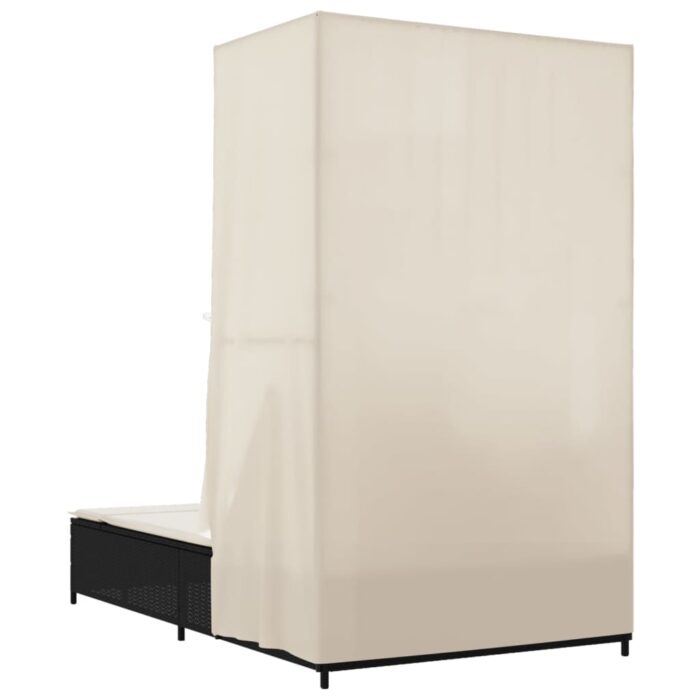 Doppel-Sonnenliege mit Dach und Vorhängen Schwarz Poly-Rattan – Bild 6