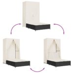 Doppel-Sonnenliege mit Dach und Vorhängen Schwarz Poly-Rattan – Bild 7