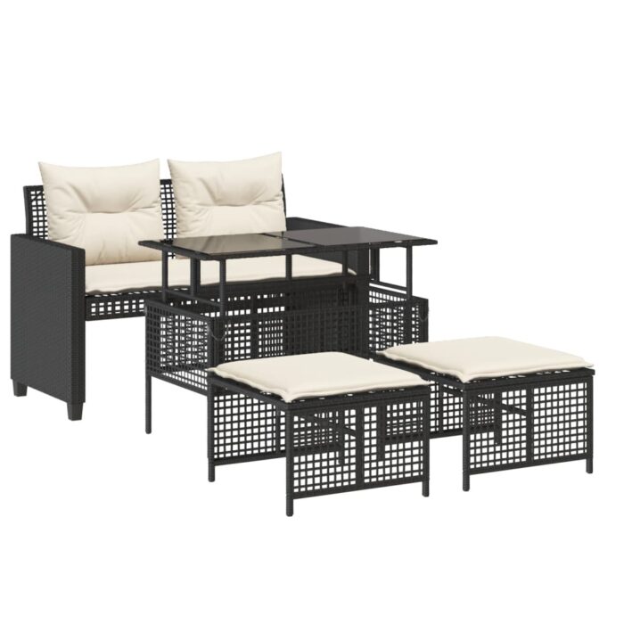 4-tlg. Garten-Sofagarnitur mit Kissen Schwarz Poly Rattan Glas – Bild 2