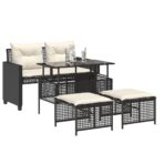 4-tlg. Garten-Sofagarnitur mit Kissen Schwarz Poly Rattan Glas – Bild 3