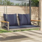 Hängebank mit Kissen Grau 109x62x40 cm Poly Rattan