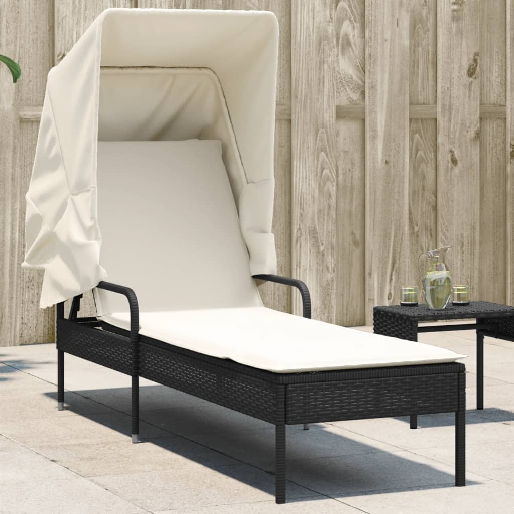 368188_1.jpg Sonnenliege mit Dach Schwarz Poly Rattan – Bild 1