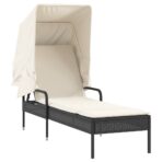 Sonnenliege mit Dach Schwarz Poly Rattan – Bild 2