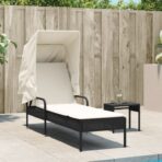 Sonnenliege mit Dach Schwarz Poly Rattan – Bild 3