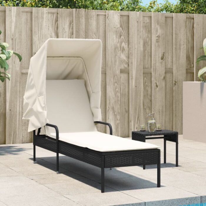 Sonnenliege mit Dach Schwarz Poly Rattan – Bild 3
