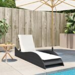 Sonnenliege mit Auflage Schwarz 60x205x73 cm Poly Rattan – Bild 3
