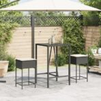 Garten-Barhocker mit Kissen 2 Stk. Schwarz Poly Rattan – Bild 3
