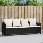 Sonnenliege mit Kissen Schwarz Poly Rattan