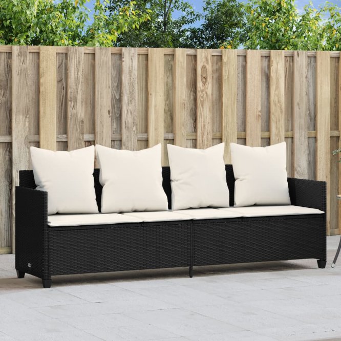 368344_1.jpg Sonnenliege mit Kissen Schwarz Poly Rattan – Bild 1