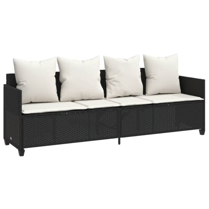 Sonnenliege mit Kissen Schwarz Poly Rattan – Bild 2