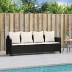 Sonnenliege mit Kissen Schwarz Poly Rattan – Bild 3