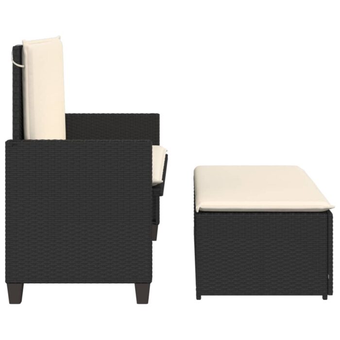 Gartenbank mit Kissen und Hocker Schwarz Poly Rattan – Bild 6
