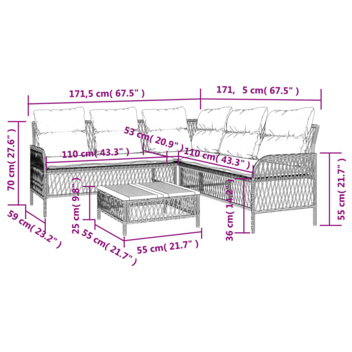 2-tlg. Garten-Sofagarnitur mit Auflagen Schwarz Poly Rattan – Bild 11