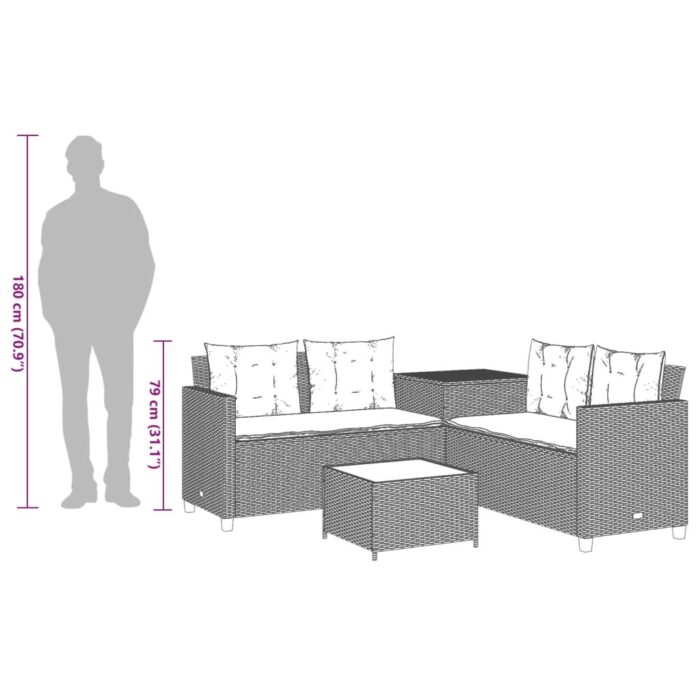 Gartensofa in L-Form mit Tisch und Kissen Schwarz Poly Rattan – Bild 13