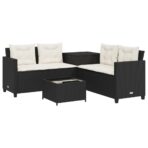 Gartensofa in L-Form mit Tisch und Kissen Schwarz Poly Rattan – Bild 2