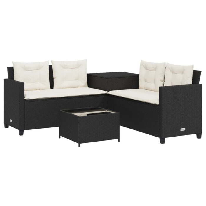 Gartensofa in L-Form mit Tisch und Kissen Schwarz Poly Rattan – Bild 2