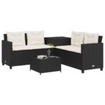 Gartensofa in L-Form mit Tisch und Kissen Schwarz Poly Rattan – Bild 3