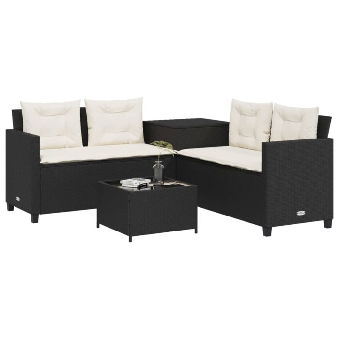 Gartensofa in L-Form mit Tisch und Kissen Schwarz Poly Rattan – Bild 3