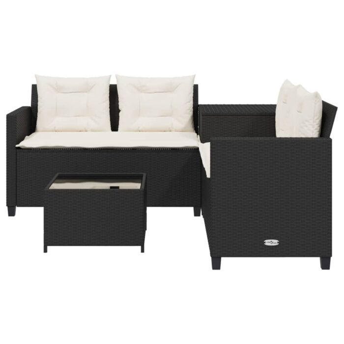 Gartensofa in L-Form mit Tisch und Kissen Schwarz Poly Rattan – Bild 4
