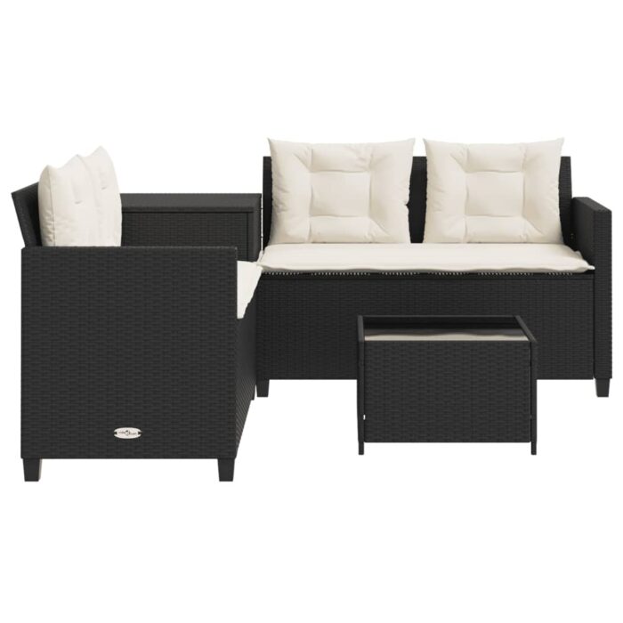 Gartensofa in L-Form mit Tisch und Kissen Schwarz Poly Rattan – Bild 5