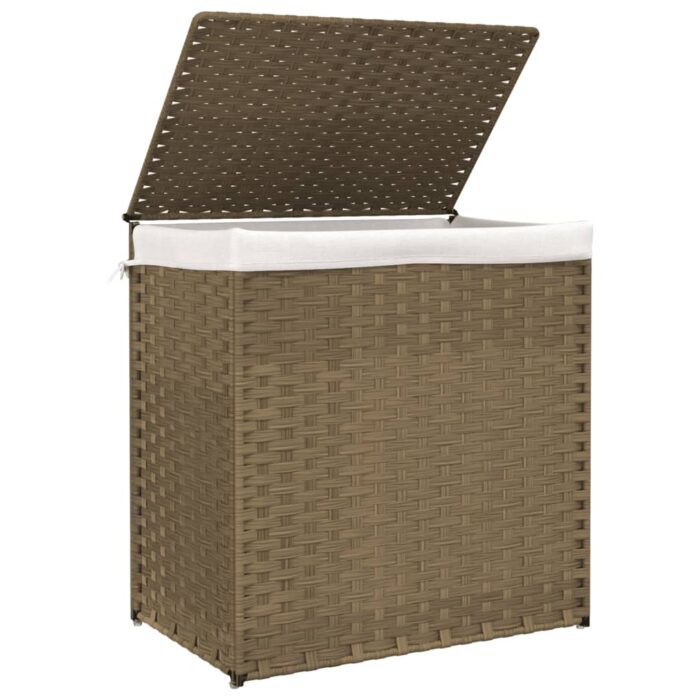 Wäschekorb mit 2 Fächern 53x35x57 cm Poly Rattan – Bild 4