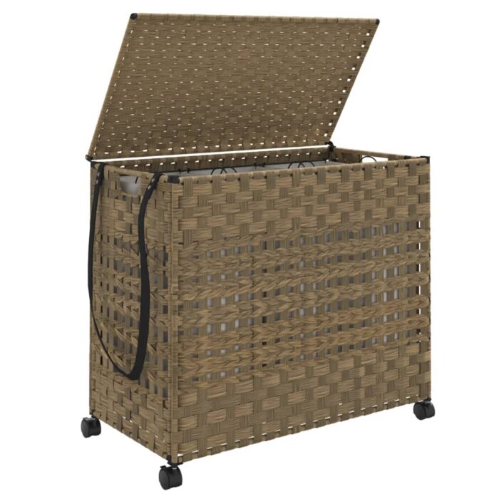 Wäschekorb mit Rollen 66x35x60 cm Rattan – Bild 4