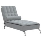 Massage-Chaiselongue mit Nackenrolle Hellgrau Stoff – Bild 2
