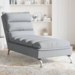 Chaiselongue mit Kissen Hellgrau Stoff