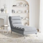 Chaiselongue mit Kissen Hellgrau Stoff – Bild 3