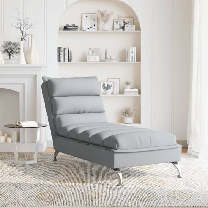 Chaiselongue mit Kissen Hellgrau Stoff – Bild 3