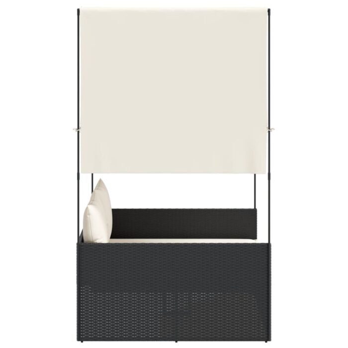 Doppel-Sonnenliege mit Dach und Vorhängen Schwarz Poly-Rattan – Bild 4