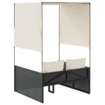 Doppel-Sonnenliege mit Dach und Vorhängen Schwarz Poly-Rattan – Bild 5