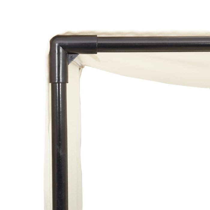 Doppel-Sonnenliege mit Dach und Vorhängen Schwarz Poly-Rattan – Bild 6