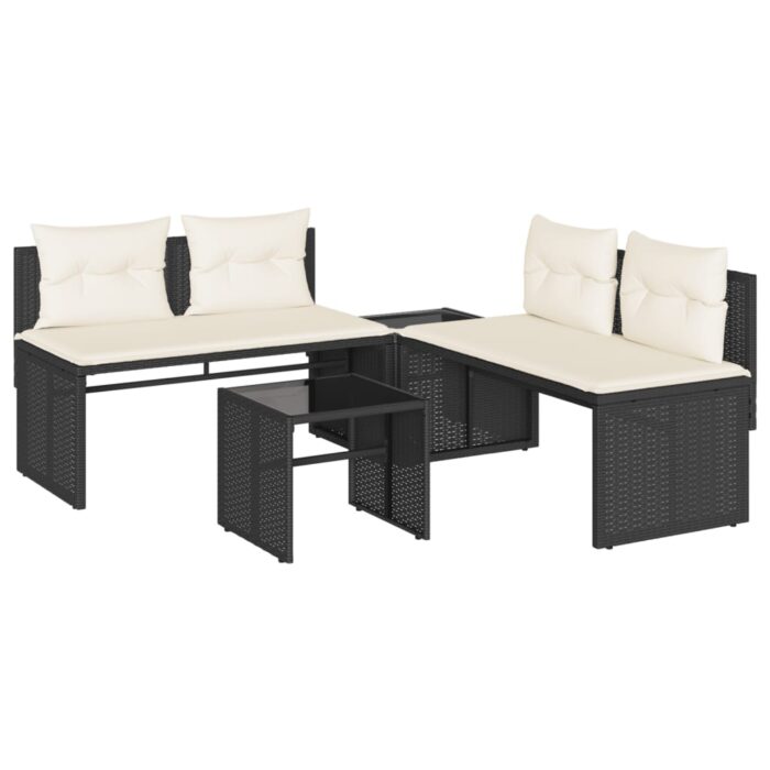 4-tlg. Garten-Sofagarnitur mit Kissen Schwarz Poly Rattan – Bild 2