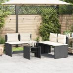 4-tlg. Garten-Sofagarnitur mit Kissen Schwarz Poly Rattan – Bild 3