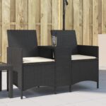Gartensofa 2-Sitzer mit Tisch und Kissen Braun Poly Rattan