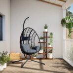 Hängesessel Ei-Design mit Ständer Anthrazit Rattan und Stahl – Bild 3