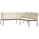 Gartensofa in L-Form mit Kissen Schwarz Stahl und Textilene – Bild 2