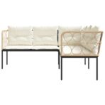 Gartensofa in L-Form mit Kissen Schwarz Stahl und Textilene – Bild 4