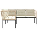 Gartensofa in L-Form mit Kissen Schwarz Stahl und Textilene – Bild 5