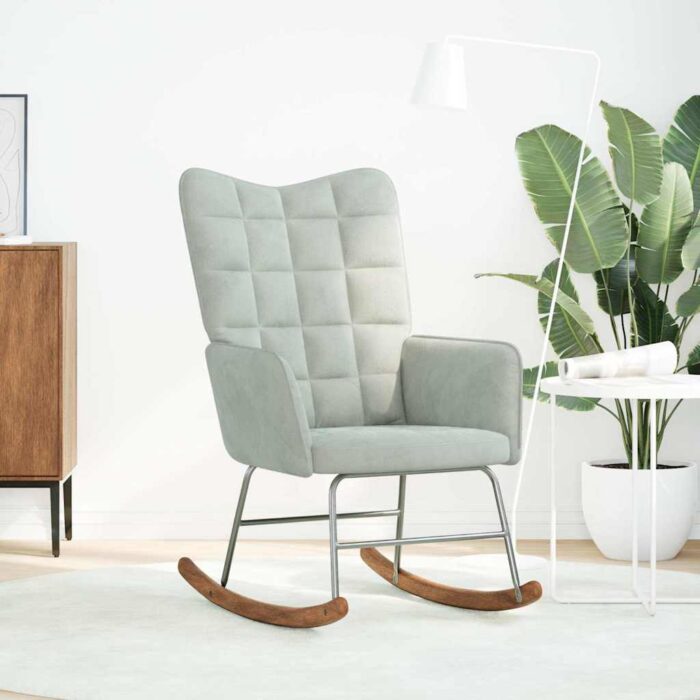 Schaukelstuhl Hellgrau Samt – Bild 2