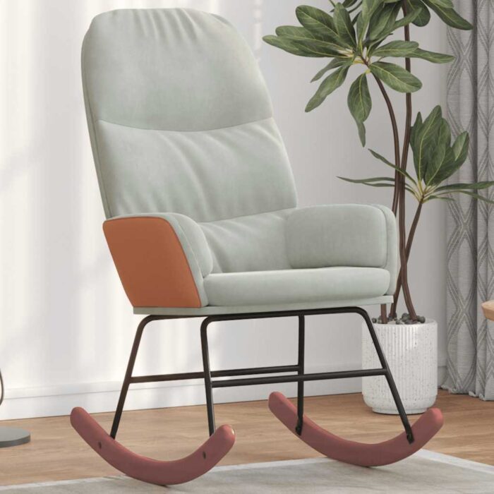 Schaukelstuhl Hellgrau Samt – Bild 3