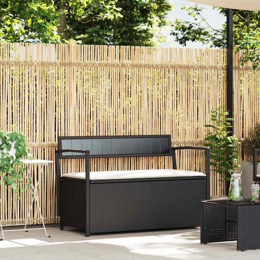 4103836_1.jpg Gartenbank mit Stauraum und Kissen Schwarz Poly Rattan – Bild 1