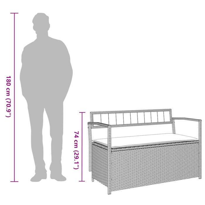 Gartenbank mit Stauraum und Kissen Schwarz Poly Rattan – Bild 11