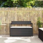 Gartenbank mit Stauraum und Kissen Schwarz Poly Rattan – Bild 3